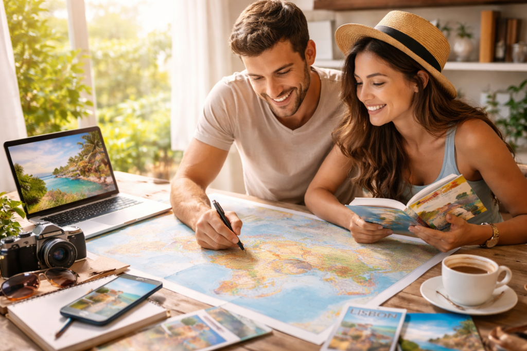 mladi par planira putovanje